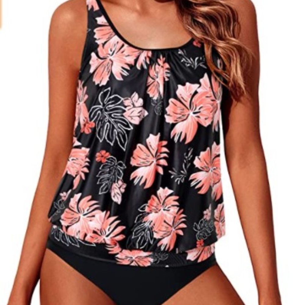 Yonique Blouson Tankini Swimsuits for Women Two Pieces size Small NWT